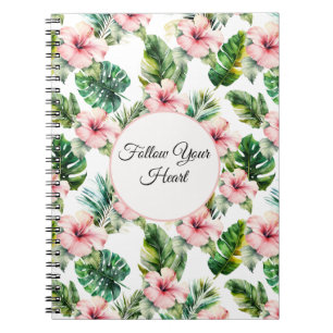 Tropical Pink Hibiscus Floral  Notebook