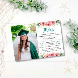 Tropical Pink Hibiscus Floral Photo Graduation Invitation