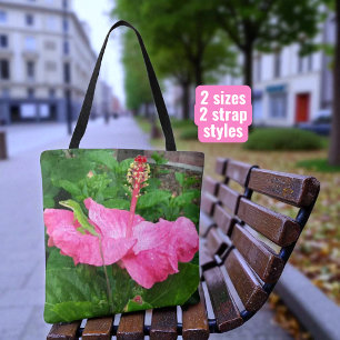 Tropical Pink Hibiscus Flower Anole Lizard Photo Tote Bag