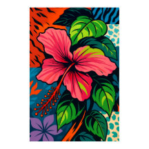 Tropical Pink Hibiscus Flower Art