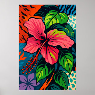 Tropical Pink Hibiscus Flower Art Poster