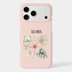 Tropical Pink Hibiscus Flower Leaves Aloha