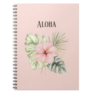 Tropical Pink Hibiscus Flower Leaves Aloha Notebook
