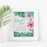 Tropical Pink Hibiscus Flower Mimosa Bar Watercolo Poster<br><div class="desc">Use this cute Mimosa Bar sign to decorate your table and help guests know how to prepare their drinks. Designed using a replica of my original watercolor pink hibiscus flower and monstera palm leaves, this sign is perfect for brunch and bubbly's, bridal showers, baby showers, weddings or whatever you like....</div>