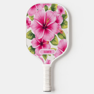 Tropical Pink Hibiscus Flower Pattern Pickleball P Paddle