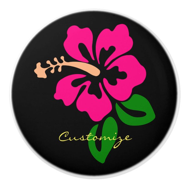 Tropical Pink Hibiscus Flower Thunder_Cove Ceramic Knob (Front)