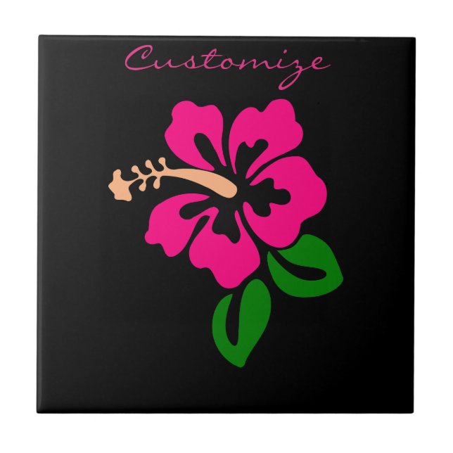 Tropical Pink Hibiscus Flower Thunder_Cove Ceramic Tile (Front)
