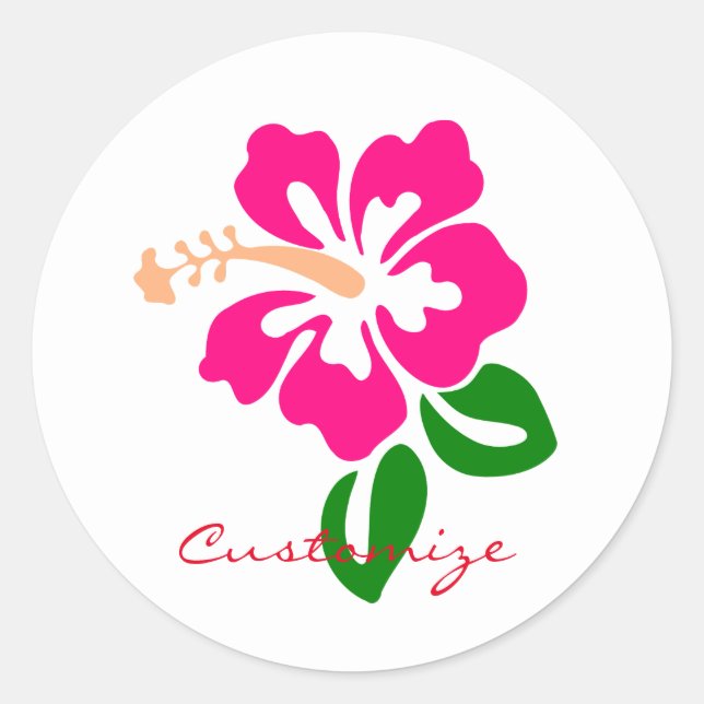 Tropical Pink Hibiscus Flower Thunder_Cove Classic Round Sticker (Front)