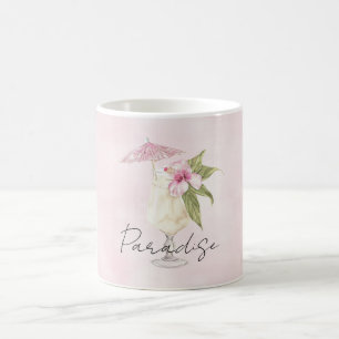 Tropical Pink Hibiscus Flower Umbrella Drink Coffee Mug