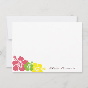 Tropical pink hibiscus flowers custom stationery card
