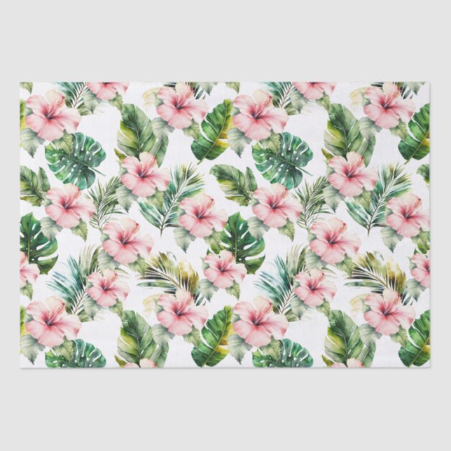 Tropical Pink Hibiscus Flowers Tissue Paper (Front)
