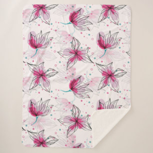 Tropical Pink Hibiscus Hawaiian Sherpa Blanket