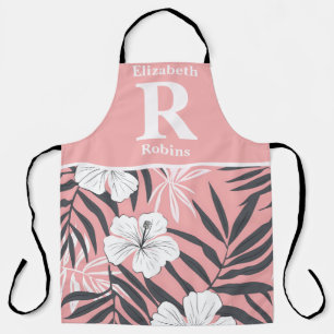 Tropical pink hibiscus personalised  apron