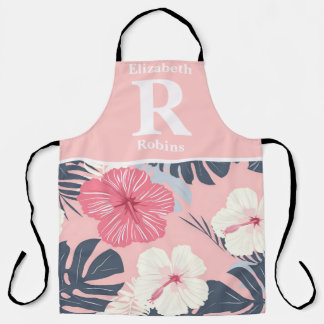 Tropical pink hibiscus personalised apron