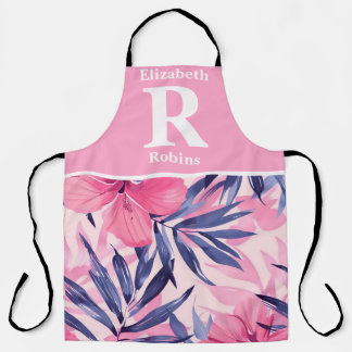 Tropical pink hibiscus personalised  apron