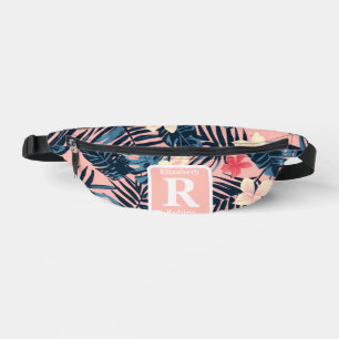 Tropical pink hibiscus personalised Monogram Bum Bags