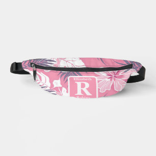 Tropical pink hibiscus personalised Monogram Bum Bags