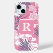 Tropical pink hibiscus personalised Monogram