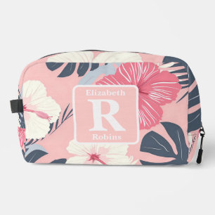 Tropical pink hibiscus personalised Monogram Dopp Kit
