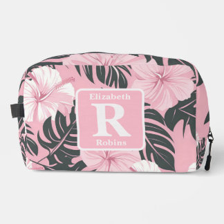 Tropical pink hibiscus personalised Monogram Dopp Kit