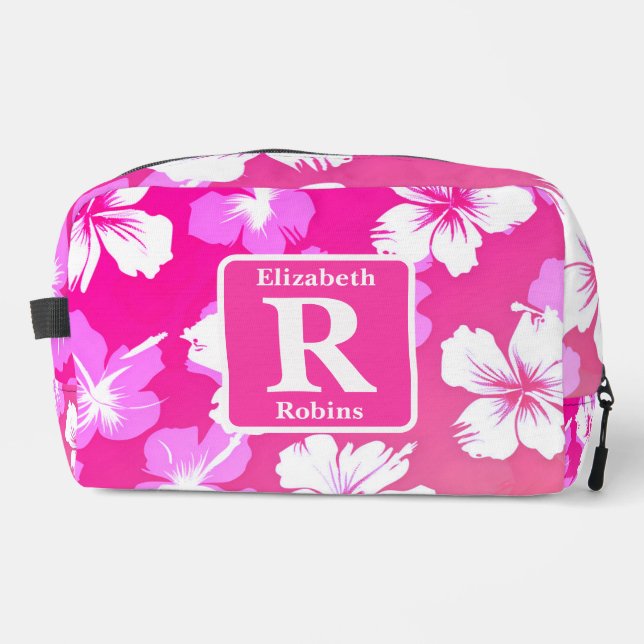 Tropical pink hibiscus personalised Monogram  Dopp Kit (Front)