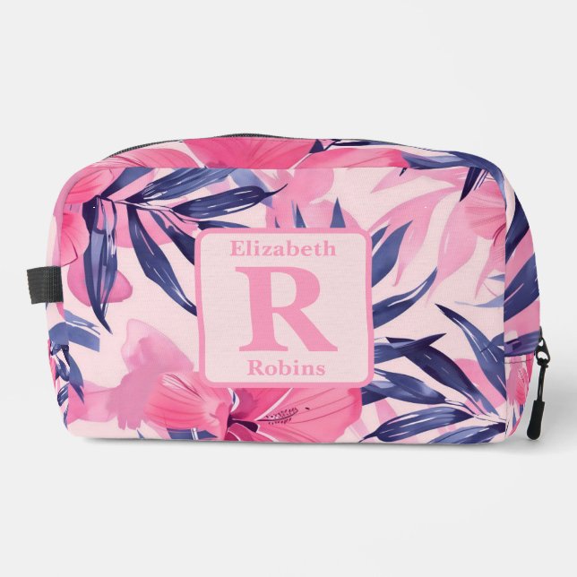 Tropical pink hibiscus personalised Monogram  Dopp Kit (Front)