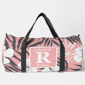Tropical pink hibiscus personalised Monogram Duffle Bag