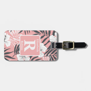 Tropical pink hibiscus personalised Monogram Luggage Tag