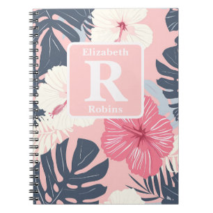 Tropical pink hibiscus personalised Monogram Notebook