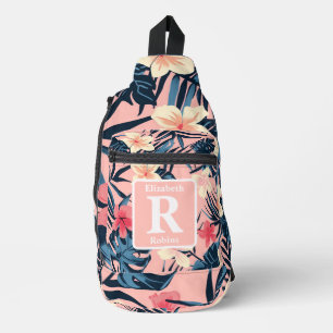 Tropical pink hibiscus personalised Monogram Sling Bag