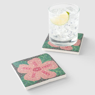 Tropical Pink Hibiscus Stone Coaster