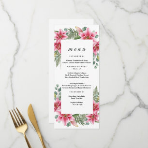 Tropical Pink Lily and Ferns Exotic Wedding Menu