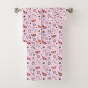 Tropical Pink Memphis Style Pattern Bath Towel Set