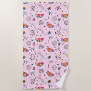 Tropical Pink Memphis Style Pattern Beach Towel