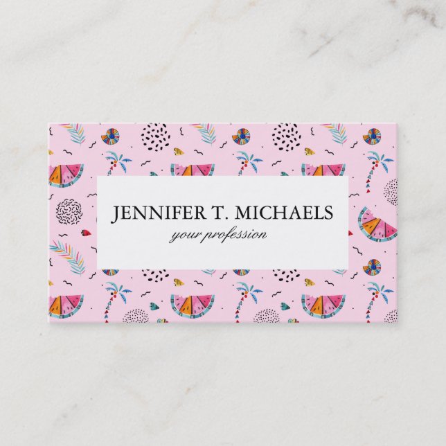 Tropical Pink Memphis Style Pattern Business Card (Front)