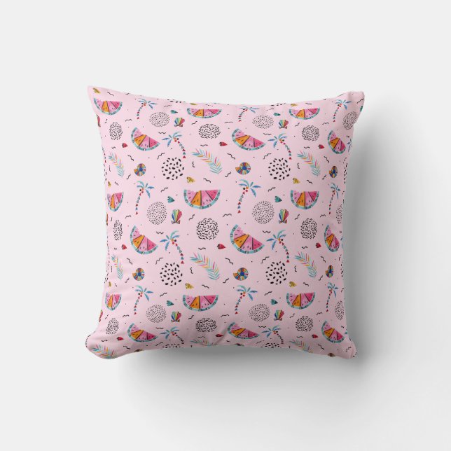 Tropical Pink Memphis Style Pattern Cushion (Front)