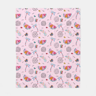 Tropical Pink Memphis Style Pattern Fleece Blanket