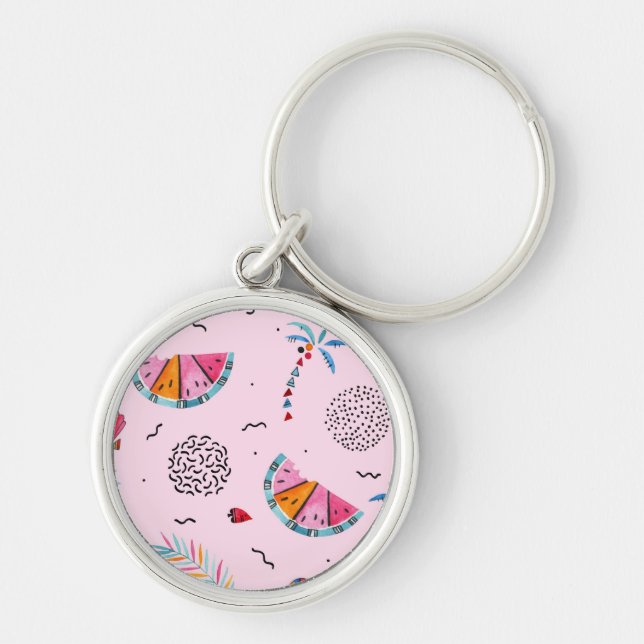 Tropical Pink Memphis Style Pattern Key Ring (Front)