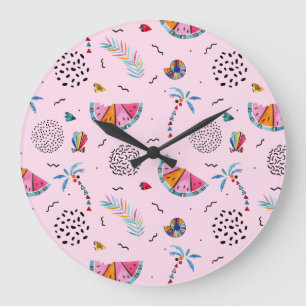 Tropical Pink Memphis Style Pattern Large Clock
