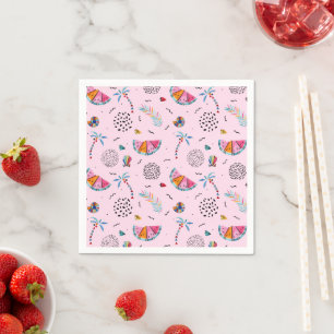 Tropical Pink Memphis Style Pattern Napkin