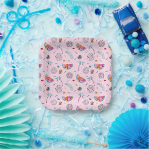 Tropical Pink Memphis Style Pattern Paper Plate