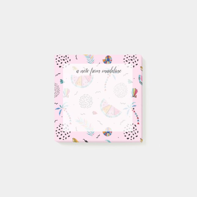 Tropical Pink Memphis Style Pattern Post-it Notes (Front)