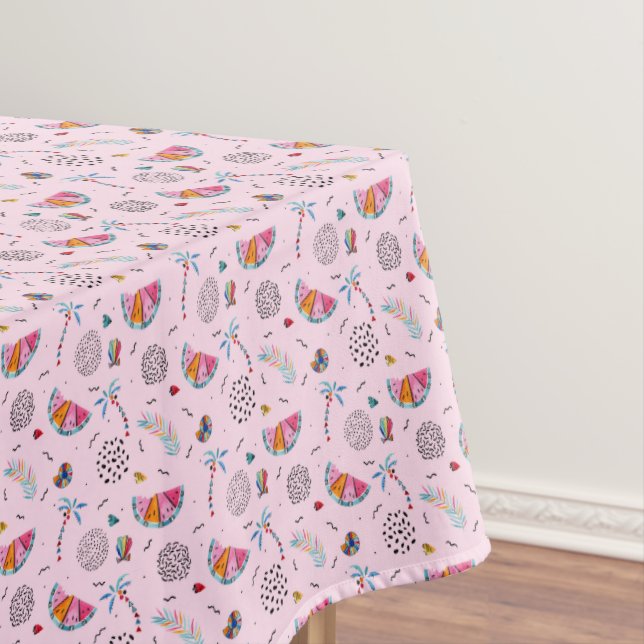 Tropical Pink Memphis Style Pattern Tablecloth (In Situ)