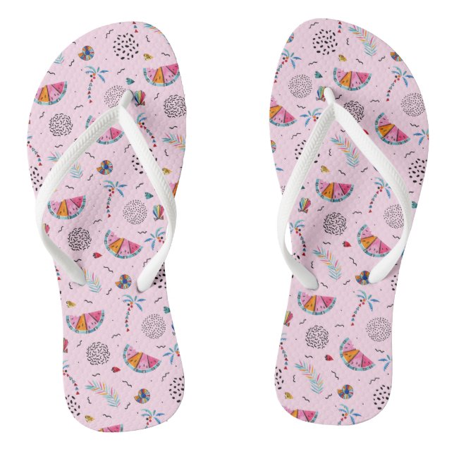 Tropical Pink Memphis Style Pattern Thongs (Footbed)