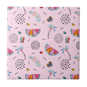 Tropical Pink Memphis Style Pattern Tile
