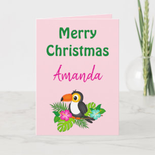 Tropical Pink Merry Christmas Toucan Card