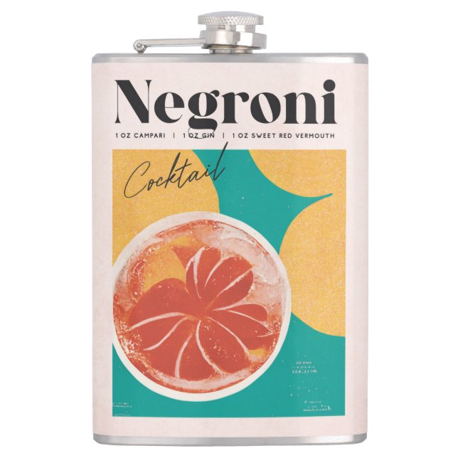 Tropical Pink Negroni Cocktail Retro Hip Flask (Front)