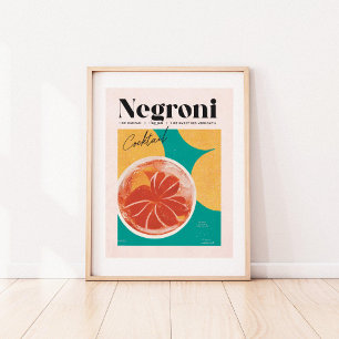Tropical Pink Negroni Cocktail Retro Poster