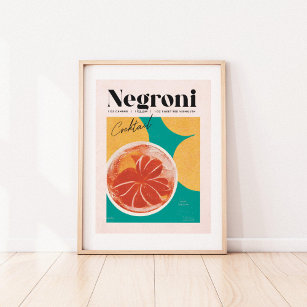 Tropical Pink Negroni Cocktail Retro Poster