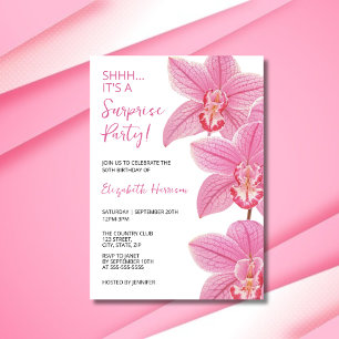 Tropical Pink Orchid Flower Surprise Birthday Invitation